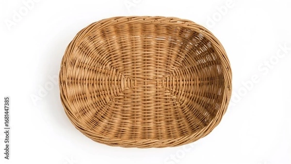Fototapeta Overhead perspective of a woven basket against a plain white backdrop