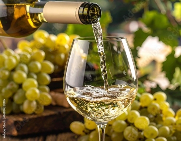 Obraz 白ワインをグラスに注いでいる様子