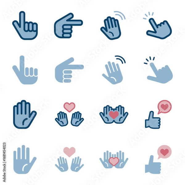 Fototapeta さまざまなハンドサインのアイコンイラストセット