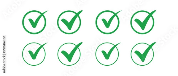 Obraz Green Check Mark Symbol Collection in Various Shapes on Transparent Background