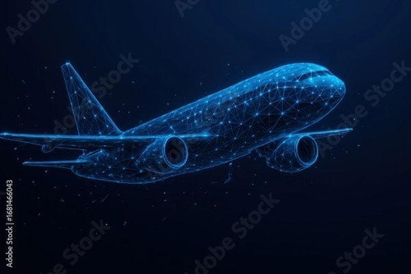 Fototapeta Futuristic digital airplane concept with interconnected nodes and lines for modern transport