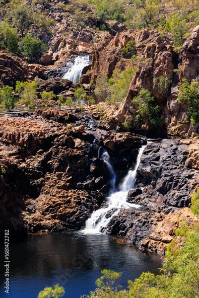 Fototapeta オーストラリア　ノーザンテリトリーのニトミルクの美しいEdith Fallsの二つの滝（縦構図）