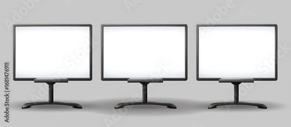 Fototapeta Three blank display screens on stands, suitable for presentations or information displays