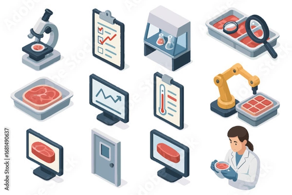 Fototapeta Reviewing visual monitor appearance bioengineering sheet cell icon inspection set screen vector