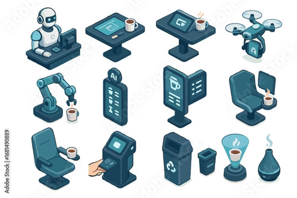 Fototapeta Table delivery terminal digital vector counter icon order smart futuristic coffee shop