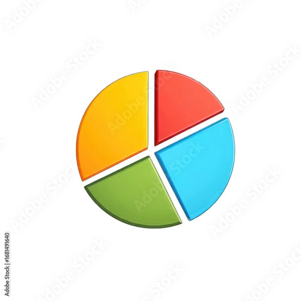 Fototapeta Pie chart icon with four segments, colorful flat vector design, white background
