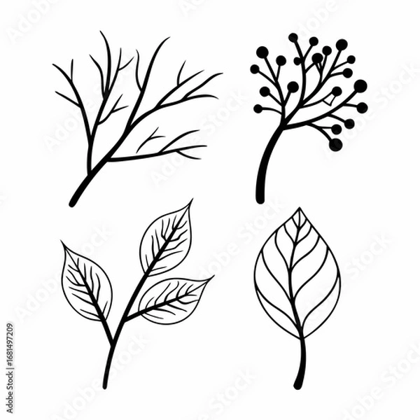 Obraz Eco Branches and Leaves Outline Icon Bundle