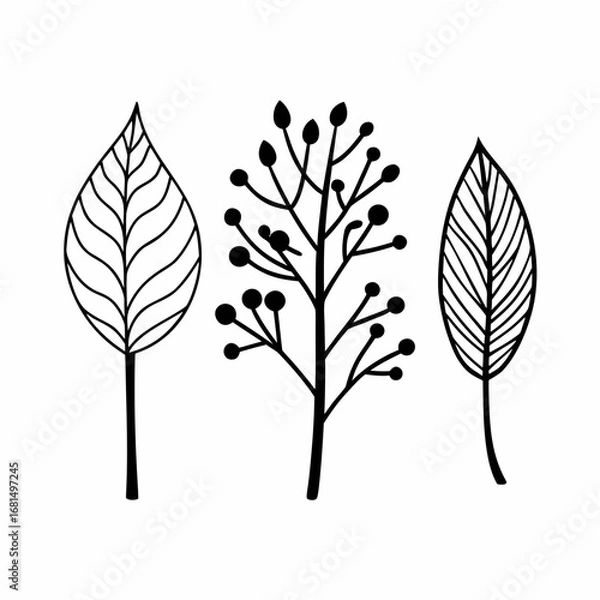 Obraz Eco Branches and Leaves Outline Icon Bundle