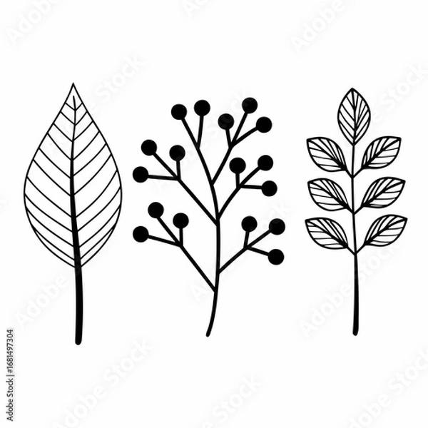 Obraz Eco Branches and Leaves Outline Icon Bundle