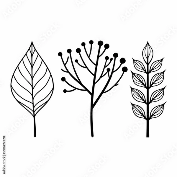 Obraz Eco Branches and Leaves Outline Icon Bundle