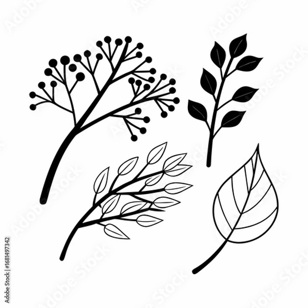 Obraz Eco Branches and Leaves Outline Icon Bundle