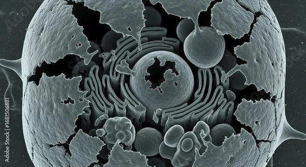 Fototapeta Stunning scanning electron microscope image of a fractured cell, unveiling the complex architecture of the Golgi apparatus