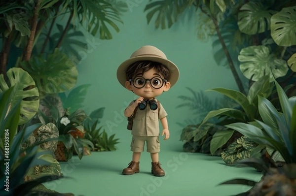 Obraz Adventurous young explorer in lush jungle setting