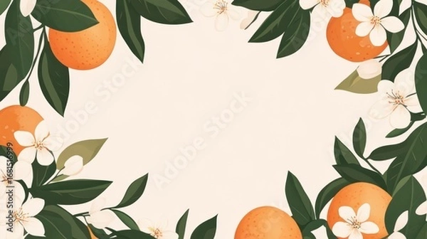 Obraz Floral orange border design,  blank frame, background use