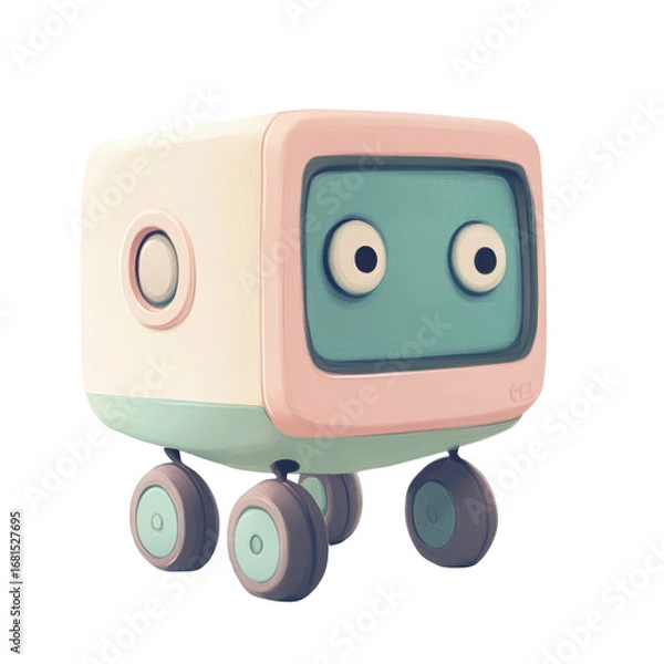 Fototapeta Cute cartoon robot with wheels isolated on transparent background