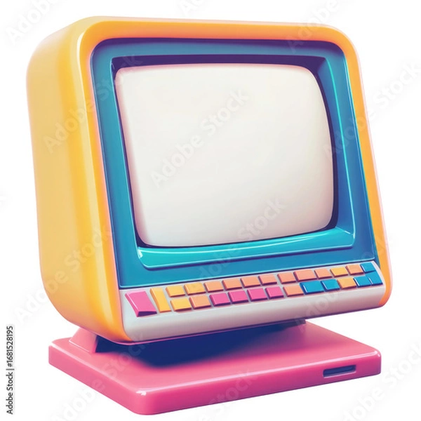 Fototapeta Retro computer monitor with keyboard isolated on transparent background