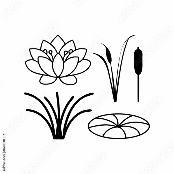 Obraz Lotus & Lily Pad Pond Icons Minimalist Plant Vector