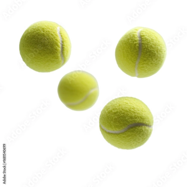 Fototapeta Four tennis balls in motion isolated on transparent background