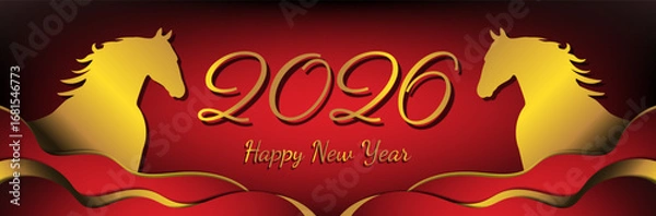 Fototapeta 2026 Happy New Year of horse red banner design with golden  numbers  vector illustration