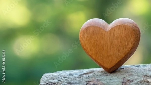 Fototapeta Wooden heart on tree stump, natural background. Potential use stock photo