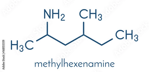 Fototapeta Methylhexanamine (dimethylamylamine, DMAA) stimulant molecule. Skeletal formula.