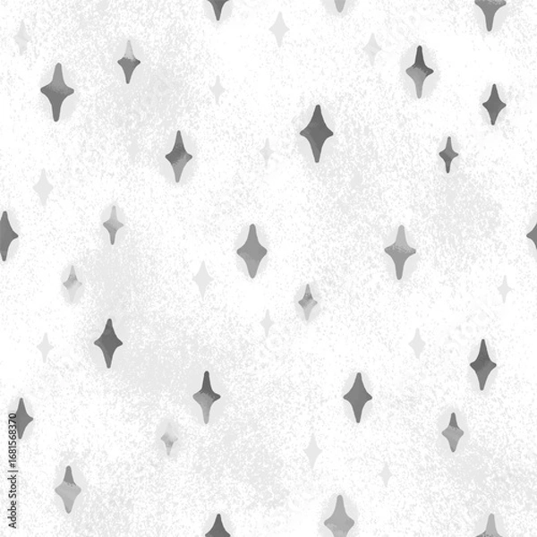 Fototapeta Monochrome seamless pattern with grey stars. Vintage vector white background with crystals. Abstract magic  illustration. Design for textile print, page fill, wrapping paper, cover, web