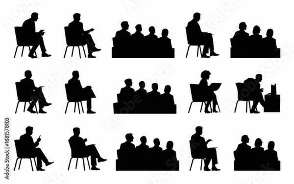 Obraz Vector art of silhouettes of people sitting on chairs