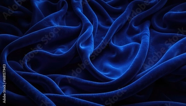 Fototapeta Royal blue velvet fabric with dramatic folds and soft texture creating a luxurious and inviting abstract background