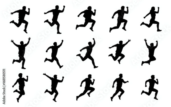 Fototapeta Vector art of silhouettes of running and jumping men