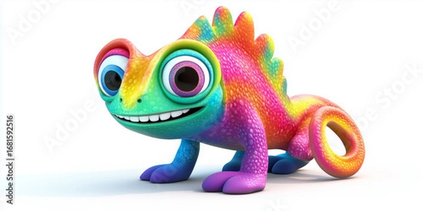 Fototapeta Colorful 3D Cartoon Chameleon with a Smile