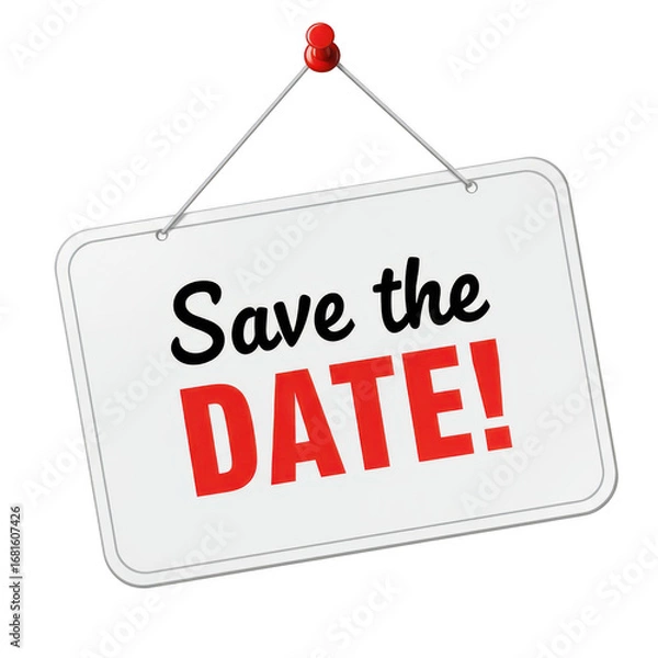 Obraz A save the date sign hangs, announcing an upcoming event or celebration isolated on transparent background