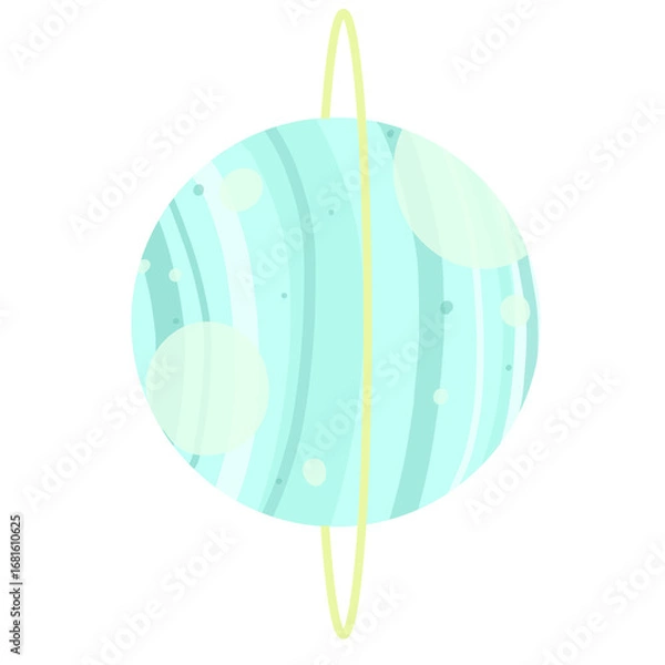 Obraz ポップでカラフルな宝石のようなブルーグリーンのかわいい天王星イラスト