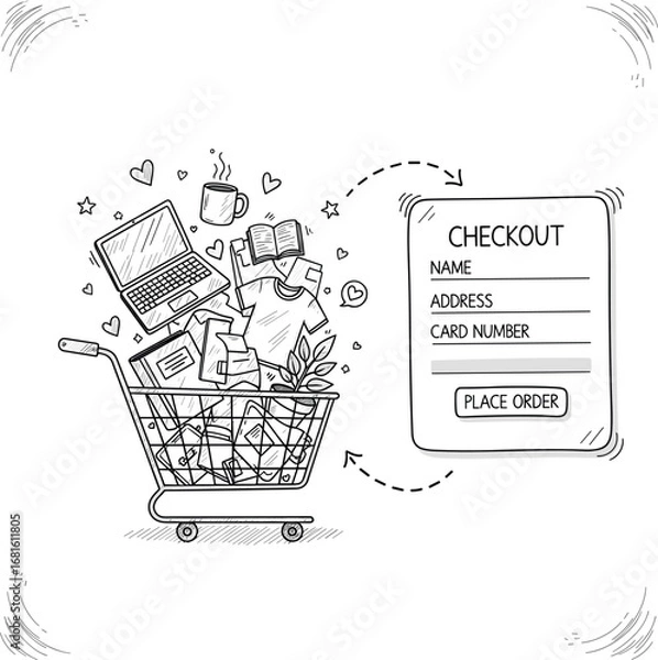 Obraz Online Shopping Cart with Checkout Form Illustration