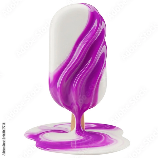 Fototapeta Vibrant purple and white melting popsicle, isolated on white & transparent background. Perfect for summer promotions, dessert branding, sweet product launches, playful social media content,