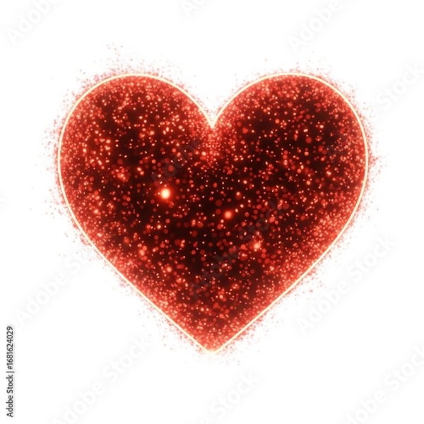 Fototapeta Dazzling sparkling red heart, filled with glowing particles, perfect for Valentine's Day cards, wedding invitations, romantic event promotions, and digital holiday greetings.