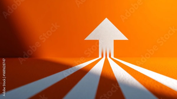 Fototapeta Orange background with white arrow pointing up for growth and success concept