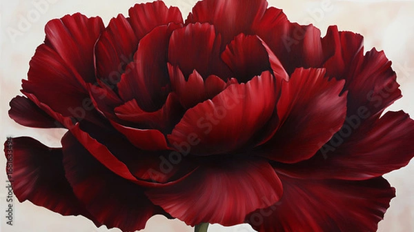 Fototapeta Close up view of a large dark red flower with many visible petals