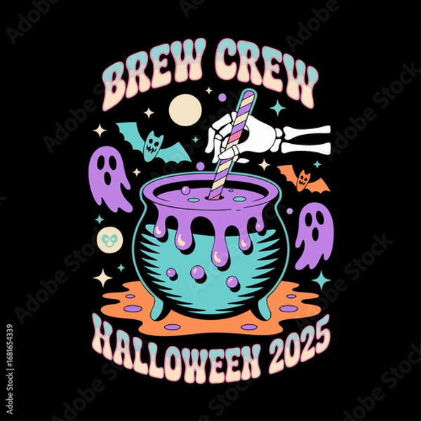 Obraz Psychedelic Haunted Cauldron Halloween T-Shirt Design