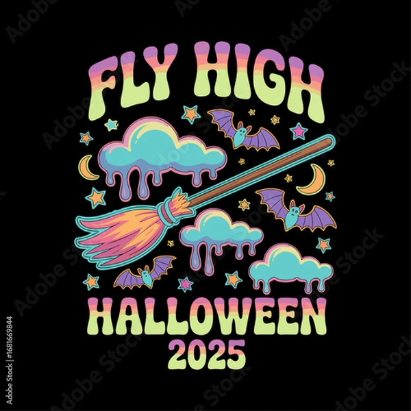 Obraz Psychedelic Witch Broom Halloween T-Shirt Design
