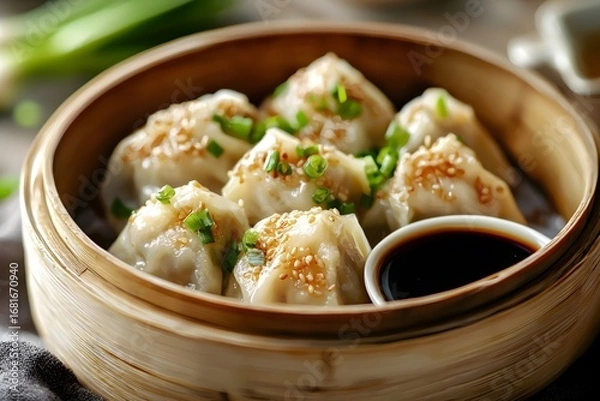 Fototapeta The dumpling skin is thin and the filling is tender, with a translucent appearance