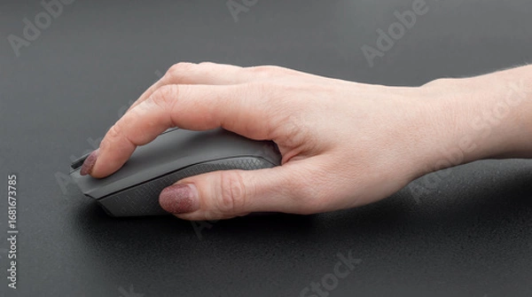 Fototapeta Hand holding computer mouse. Close up.