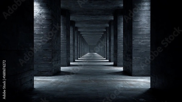 Obraz High-quality photo of abandoned tunnel corridor melancholic dark background. Generative AI technology.