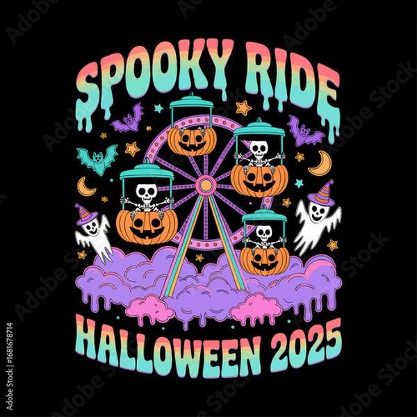 Obraz Psychedelic Haunted Amusement Park Halloween T-Shirt Design