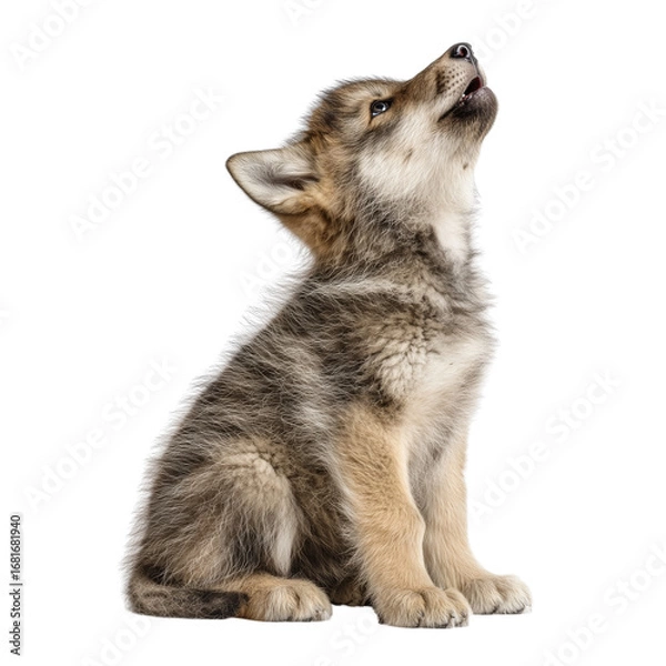 Obraz Adorable wolf pup sits and howls towards the sky capturing wilderness spirit