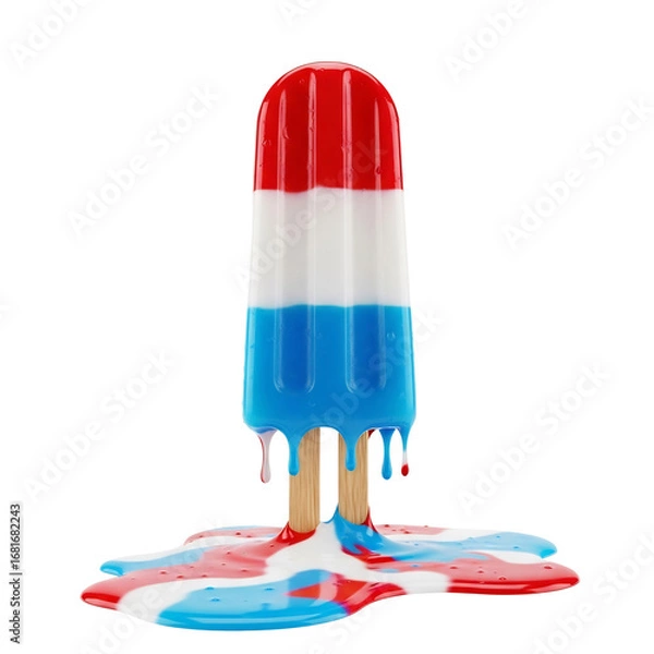 Fototapeta Melting red, white, and blue patriotic popsicle, perfect for 4th of July, Memorial Day, summer parties, and election campaigns, isolated on white & transparent background.