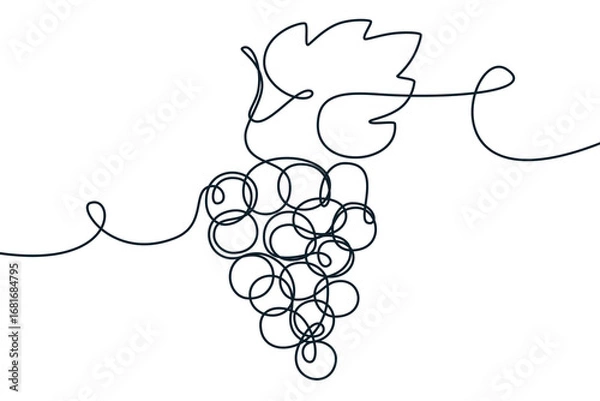 Fototapeta Continuous line grape vine vector illustration. Concept for winery, menu, print poster, bar packaging, alcohol label