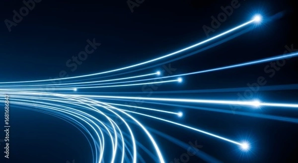 Fototapeta A colorful, glowing wave of blue and purple lines creates an abstract pattern of light and motion