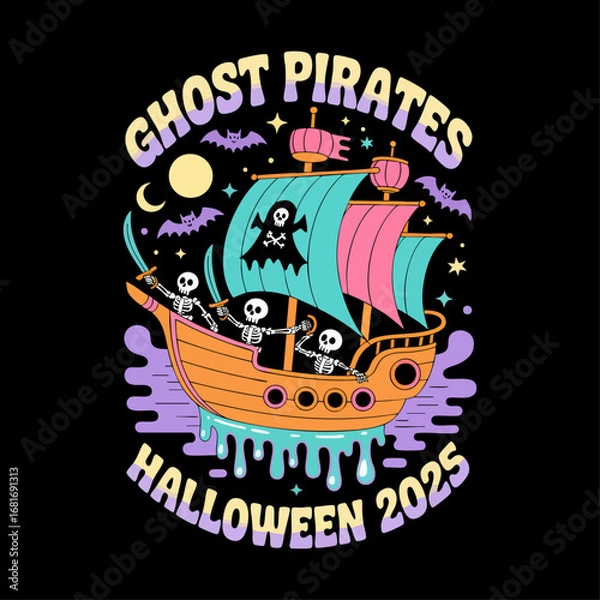 Obraz Psychedelic Ghost Pirate Ship Halloween T-Shirt Design