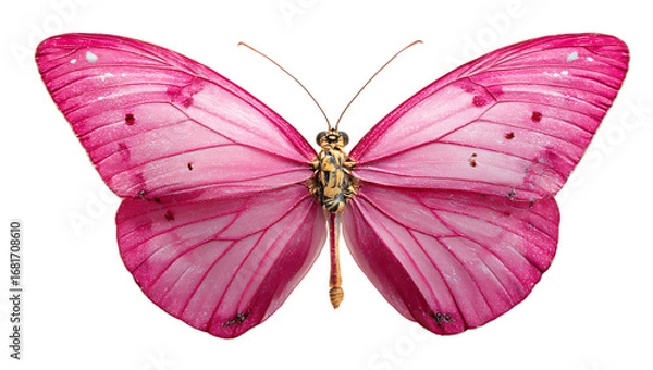 Fototapeta Beautiful pink butterfly with intricate wing patterns top view isolated
