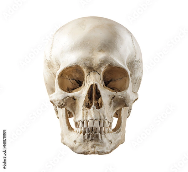 Fototapeta Detailed realistic human skull front view isolated for medical educational and artistic use